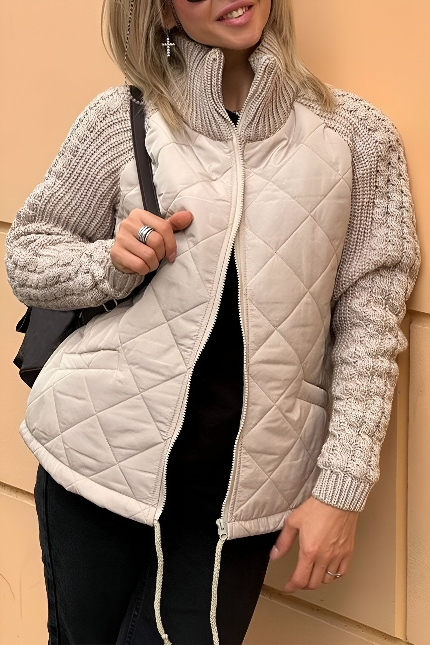 Femme™ | Patchwork Knit Zip Jacket