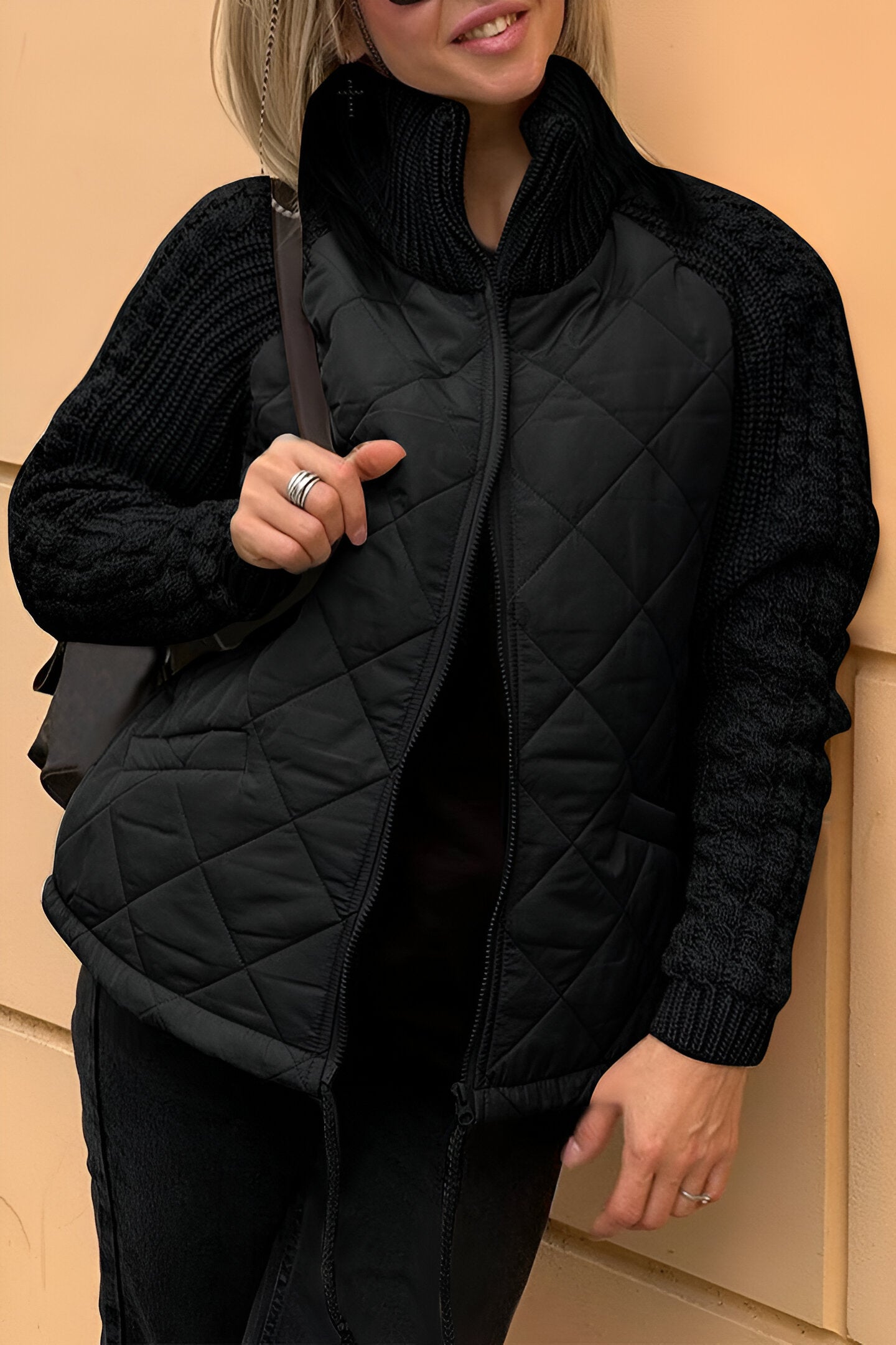 Femme™ | Patchwork Knit Zip Jacket