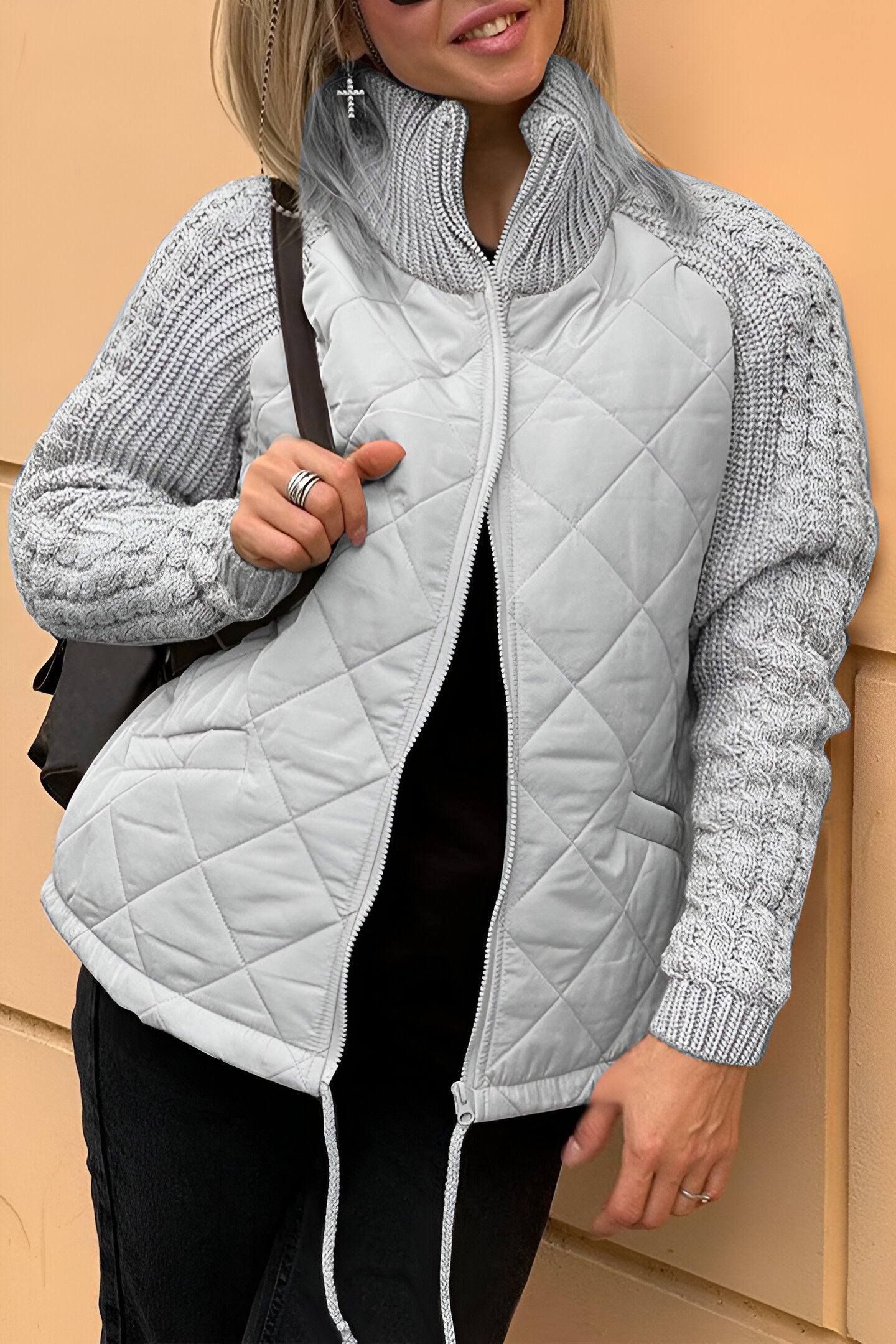 Femme™ | Patchwork Knit Zip Jacket