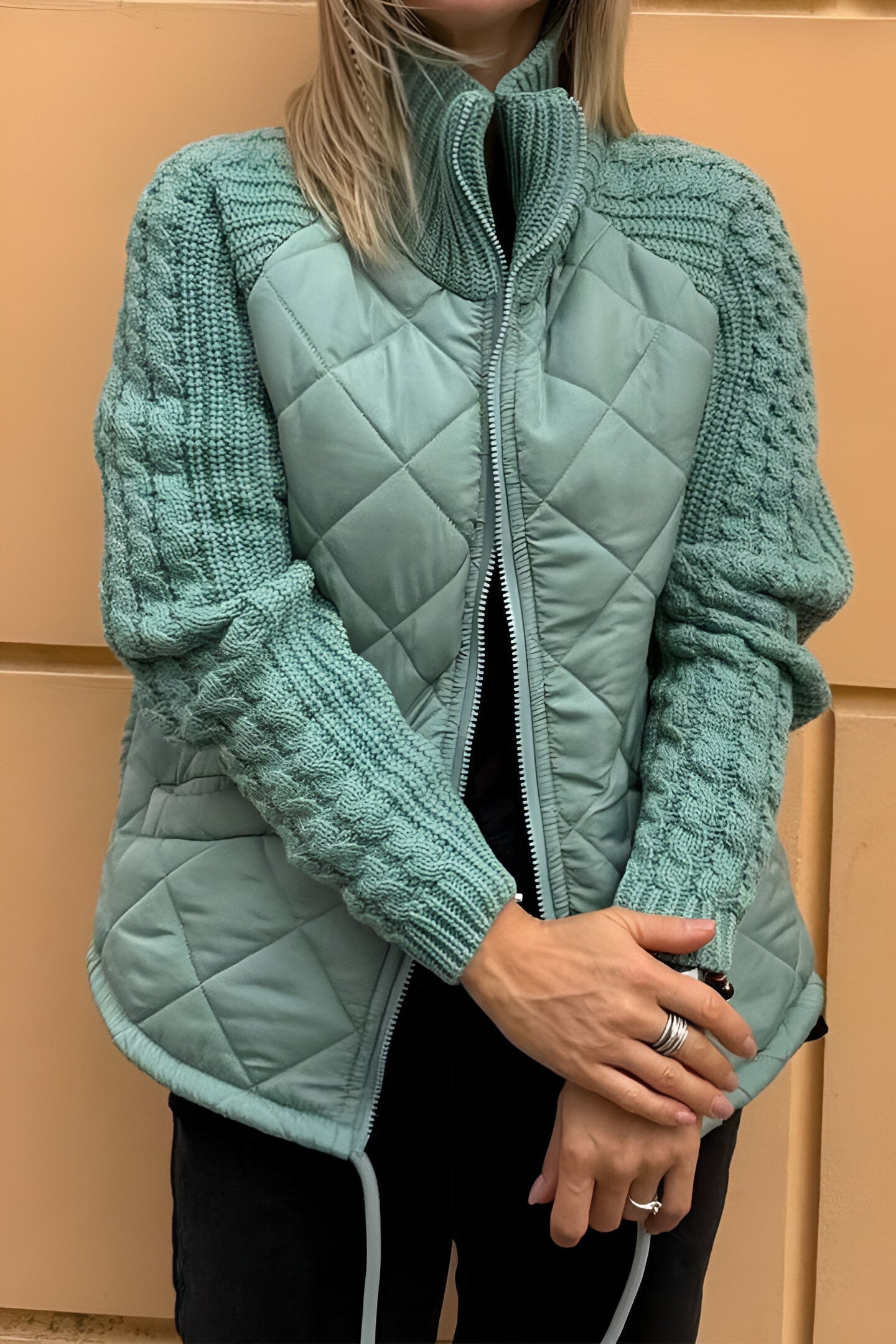 Femme™ | Patchwork Knit Zip Jacket