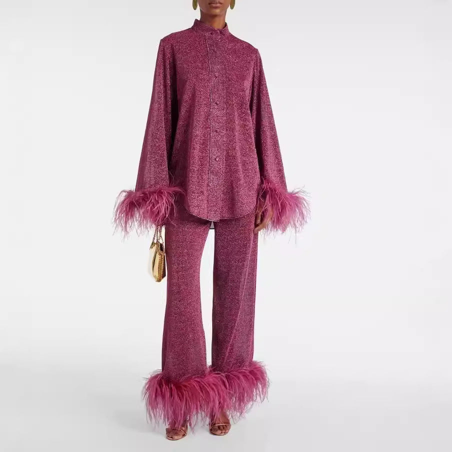 Femme™ | Feather Collar Two-Piece Set