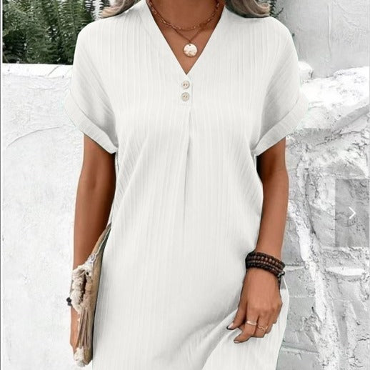 Femme™ | Button Detail V-Neck Dress