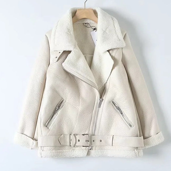 Femme™ | Leather Jacket with Zipper Fur
