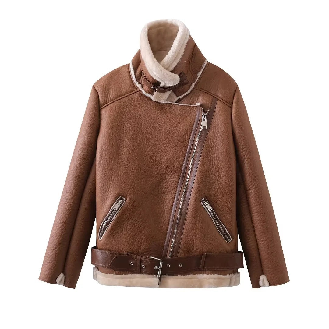 Femme™ | Leather Jacket with Zipper Fur