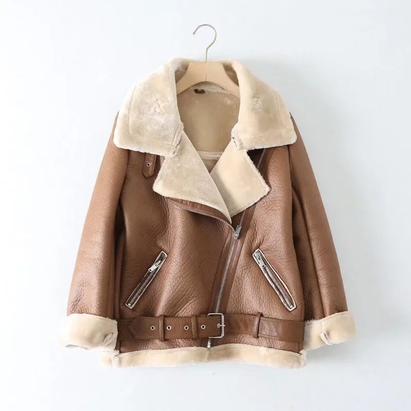 Femme™ | Leather Jacket with Zipper Fur