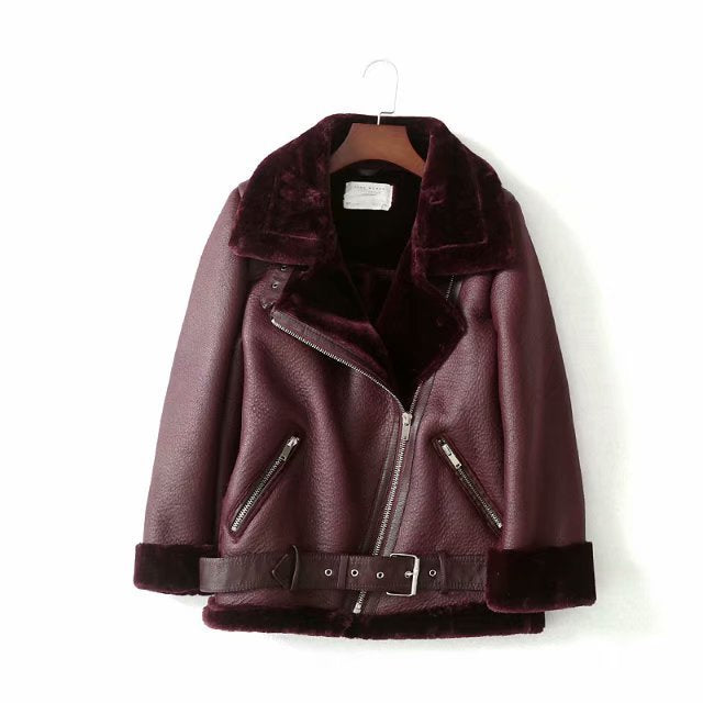 Femme™ | Leather Jacket with Zipper Fur