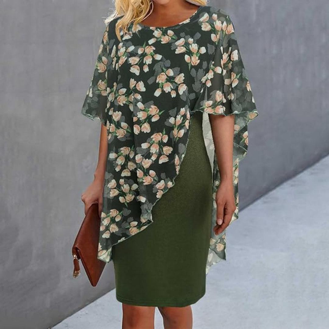 Femme™ | Floral Sheer Capelet Dress
