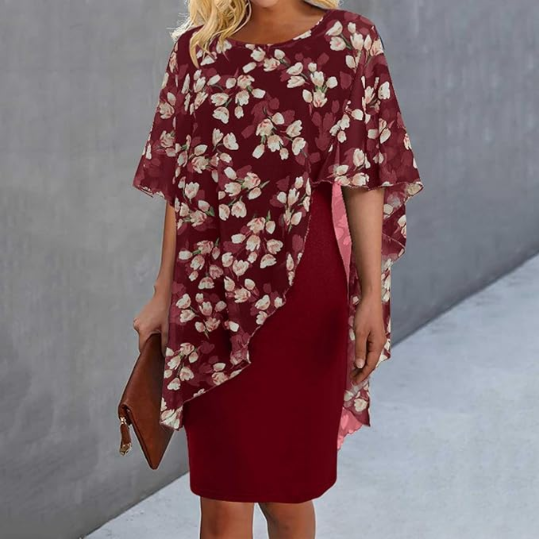 Femme™ | Floral Sheer Capelet Dress