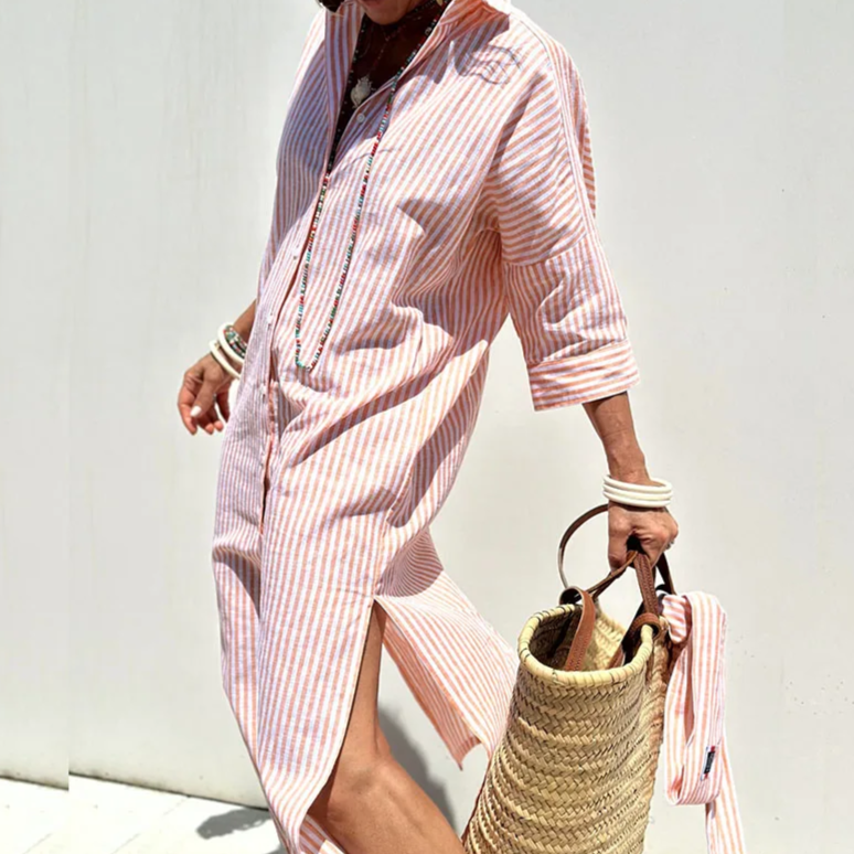 Femme™ | Striped Button-Up Shirt Dress