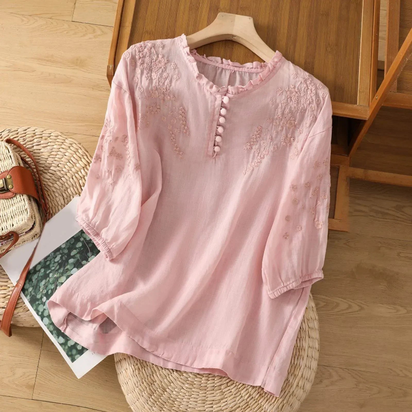 Femme™ | Embroidered Button-Front Blouse