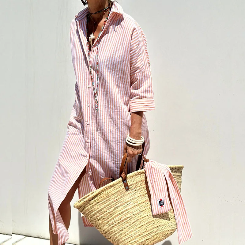 Femme™ | Striped Button-Up Shirt Dress