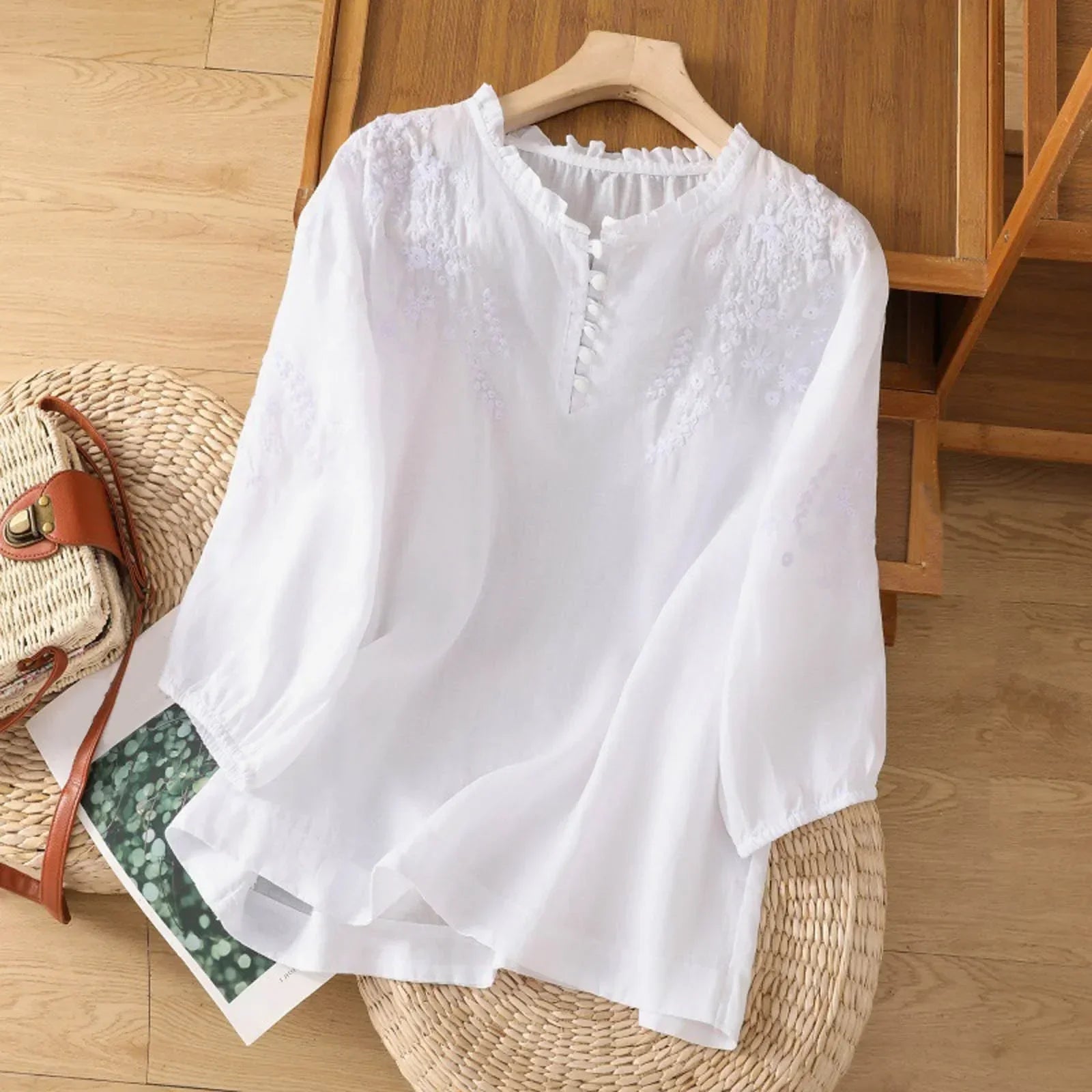 Femme™ | Embroidered Button-Front Blouse
