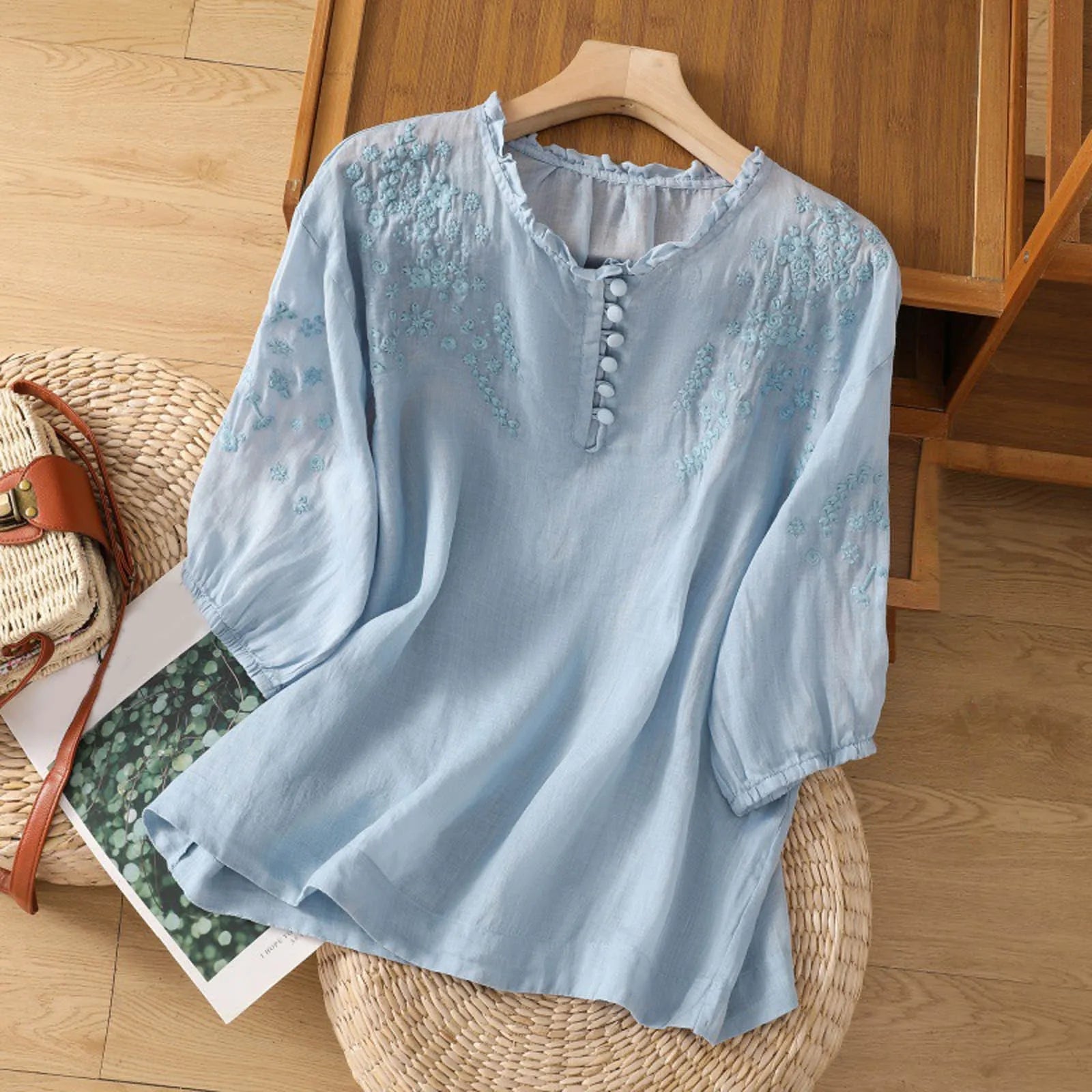 Femme™ | Embroidered Button-Front Blouse