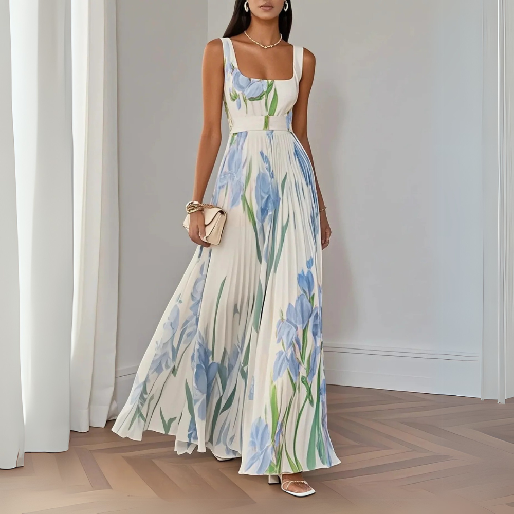 Femme™ | Stylish Long Pleated Floral Dress for Women
