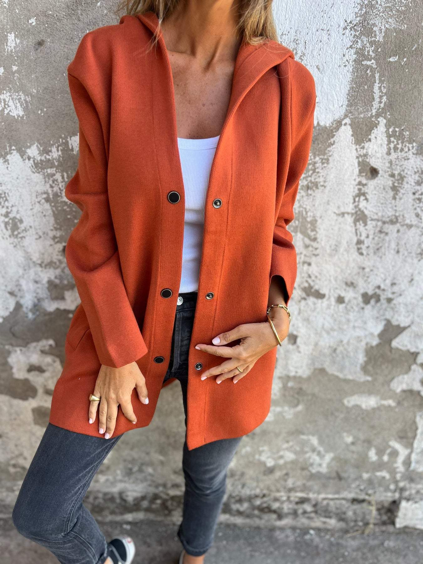 Femme™ | Button-detailed Hooded Cardigan