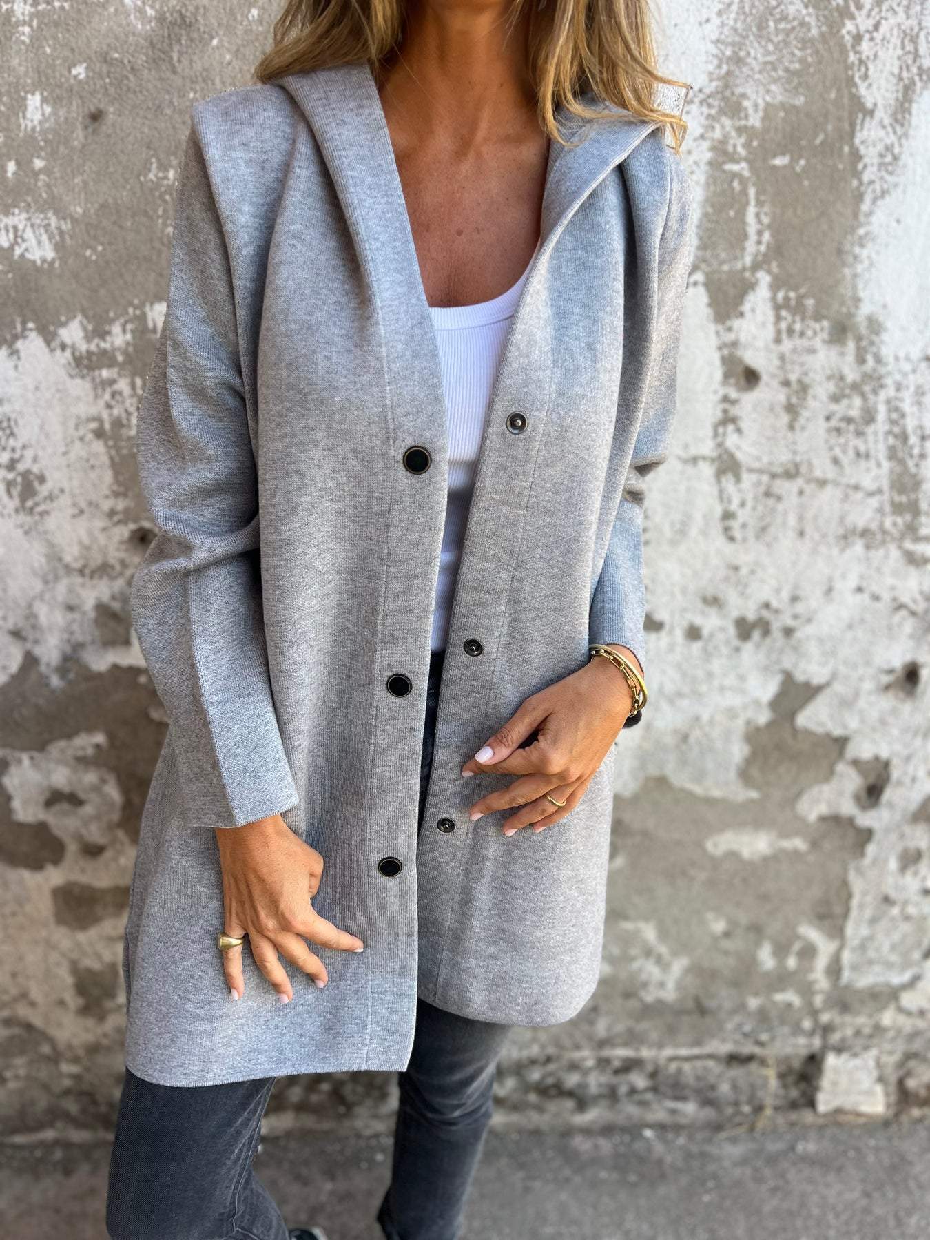 Femme™ | Button-detailed Hooded Cardigan