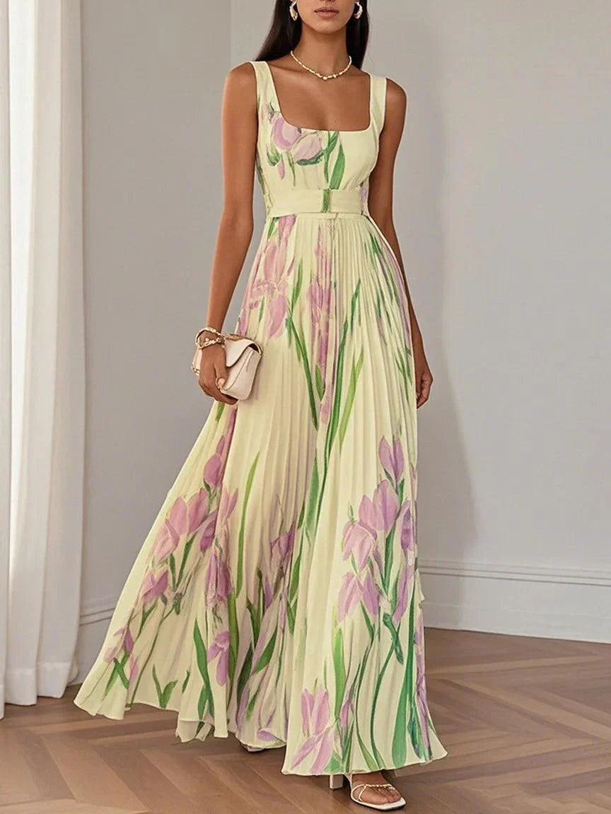 Femme™ | Stylish Long Pleated Floral Dress for Women