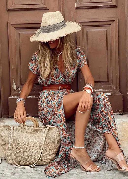 Femme™ | Long Bohemian Dress with Gathered Waist
