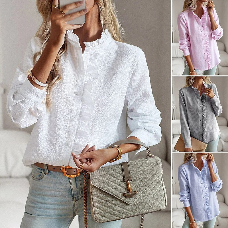 Femme™ | Textured Ruffle Collar Blouse