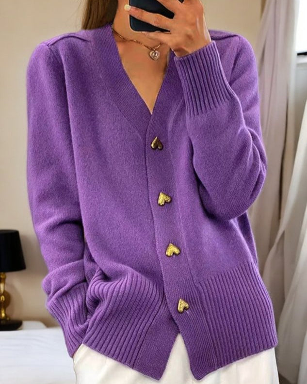Femme™ | Elegant Heart Button Cardigan